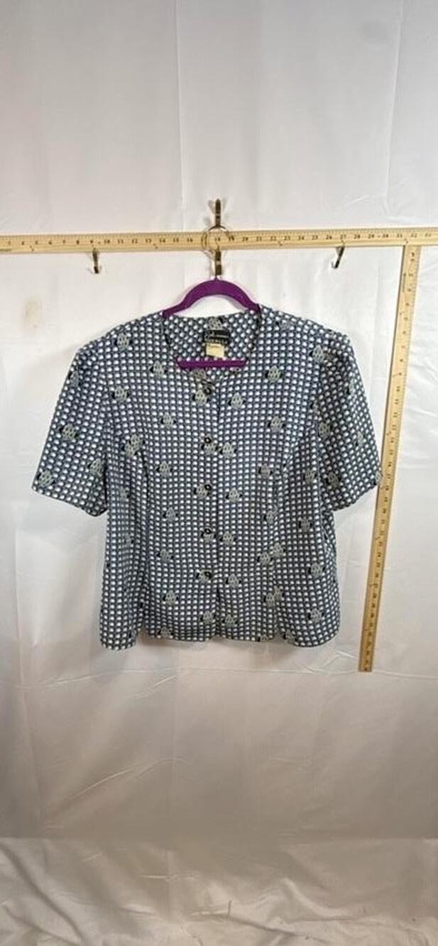 VINTAGE BRELI ORIGINALS Womens Plus Size 22 Blouse Geometric Short Sleeve USA